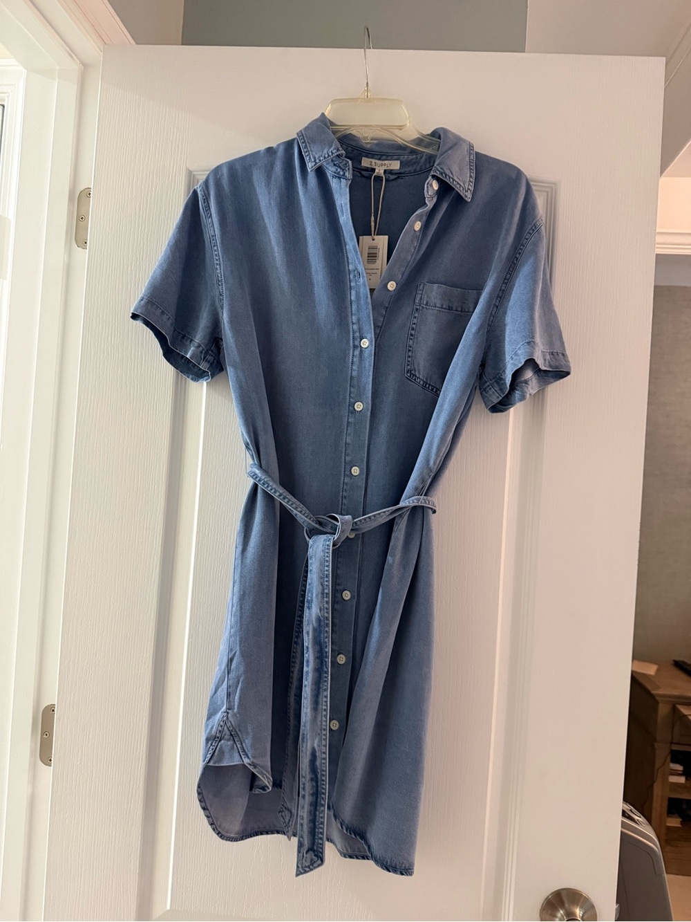 Z Supply Light Blue Denim Shirt Dress with Self Tie